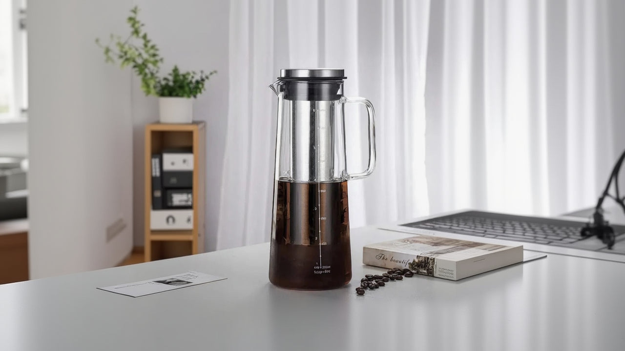 Airtight Cold Brew Iced Coffee Maker and Tea Infuser- 1.0L / 34Oz Glass Carafe with Removable Stainless Steel Filter