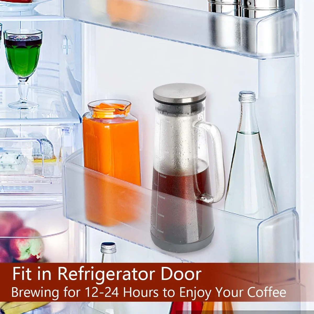 Airtight Cold Brew Iced Coffee Maker and Tea Infuser- 1.0L / 34Oz Glass Carafe with Removable Stainless Steel Filter