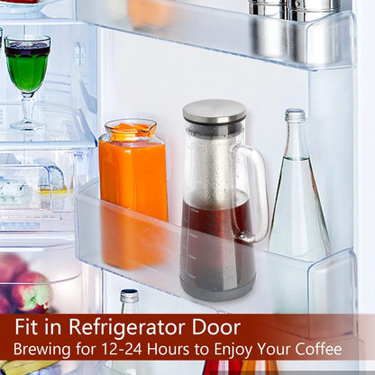 Airtight Cold Brew Iced Coffee Maker and Tea Infuser- 1.0L / 34Oz Glass Carafe with Removable Stainless Steel Filter