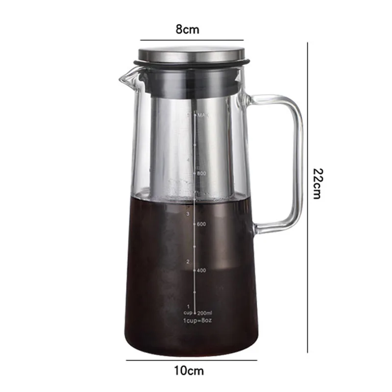 Airtight Cold Brew Iced Coffee Maker and Tea Infuser- 1.0L / 34Oz Glass Carafe with Removable Stainless Steel Filter